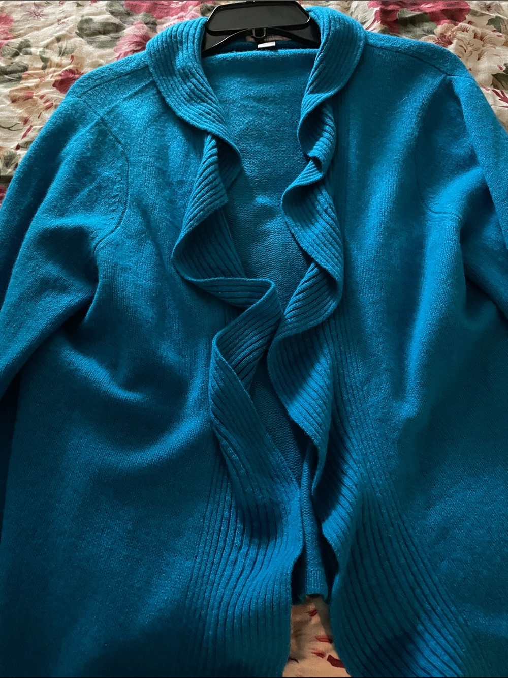 Charter Club Turquoise Ruffle-Front Open Cardigan - Picture 4 of 7